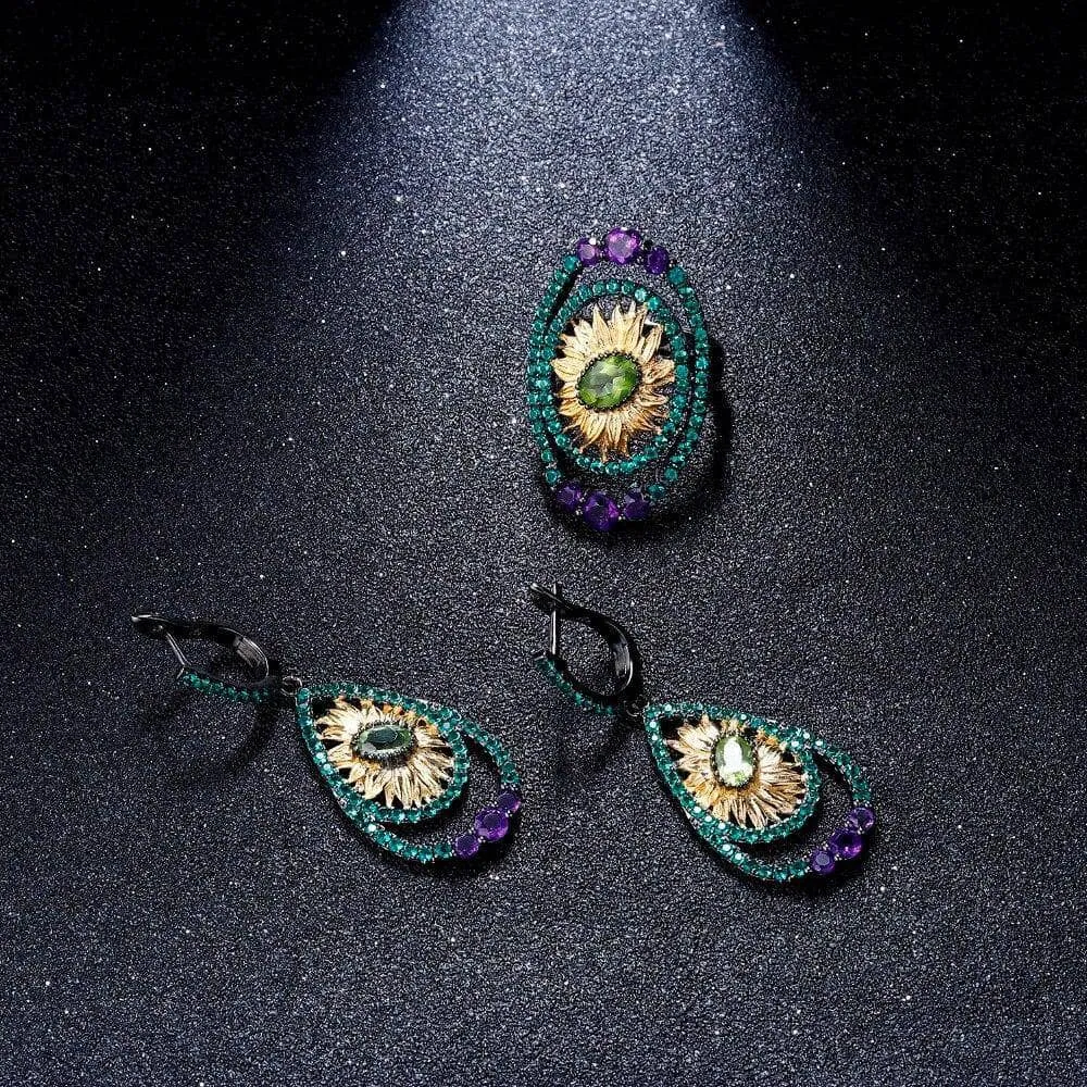 1.03Ct Natural Peridot Sunflower Drop Earrings
