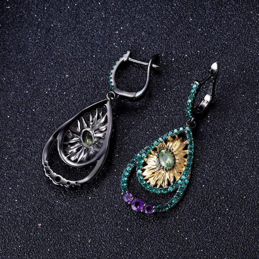 1.03Ct Natural Peridot Sunflower Drop Earrings