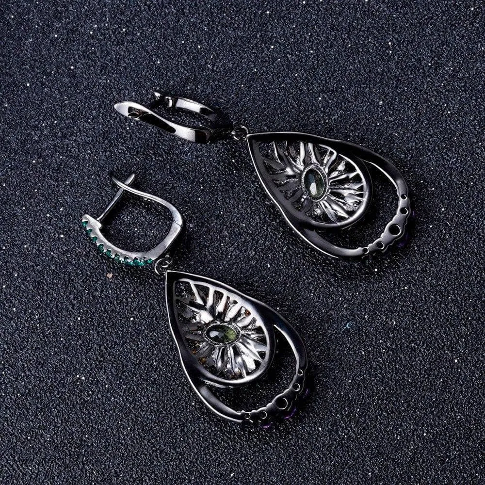 1.03Ct Natural Peridot Sunflower Drop Earrings