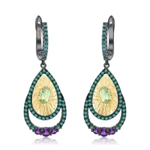 1.03Ct Natural Peridot Sunflower Drop Earrings