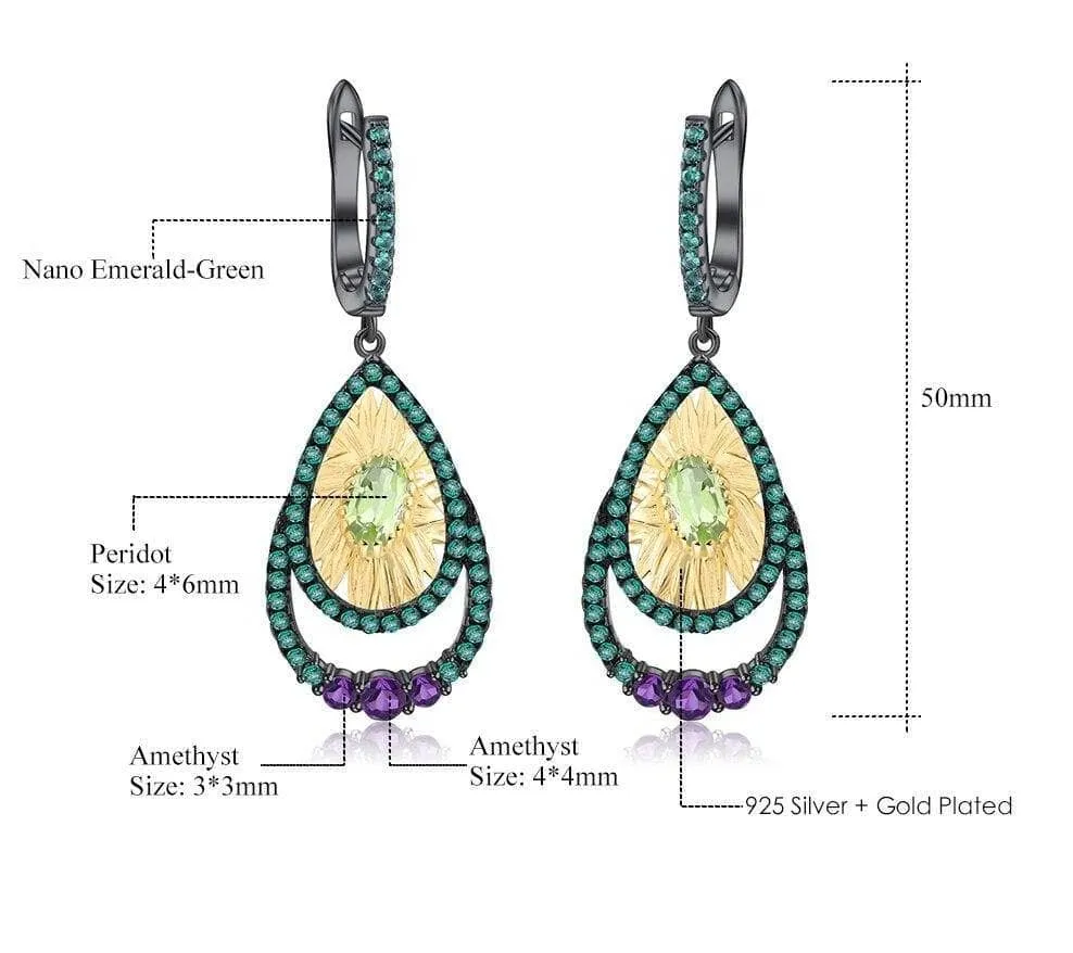 1.03Ct Natural Peridot Sunflower Drop Earrings