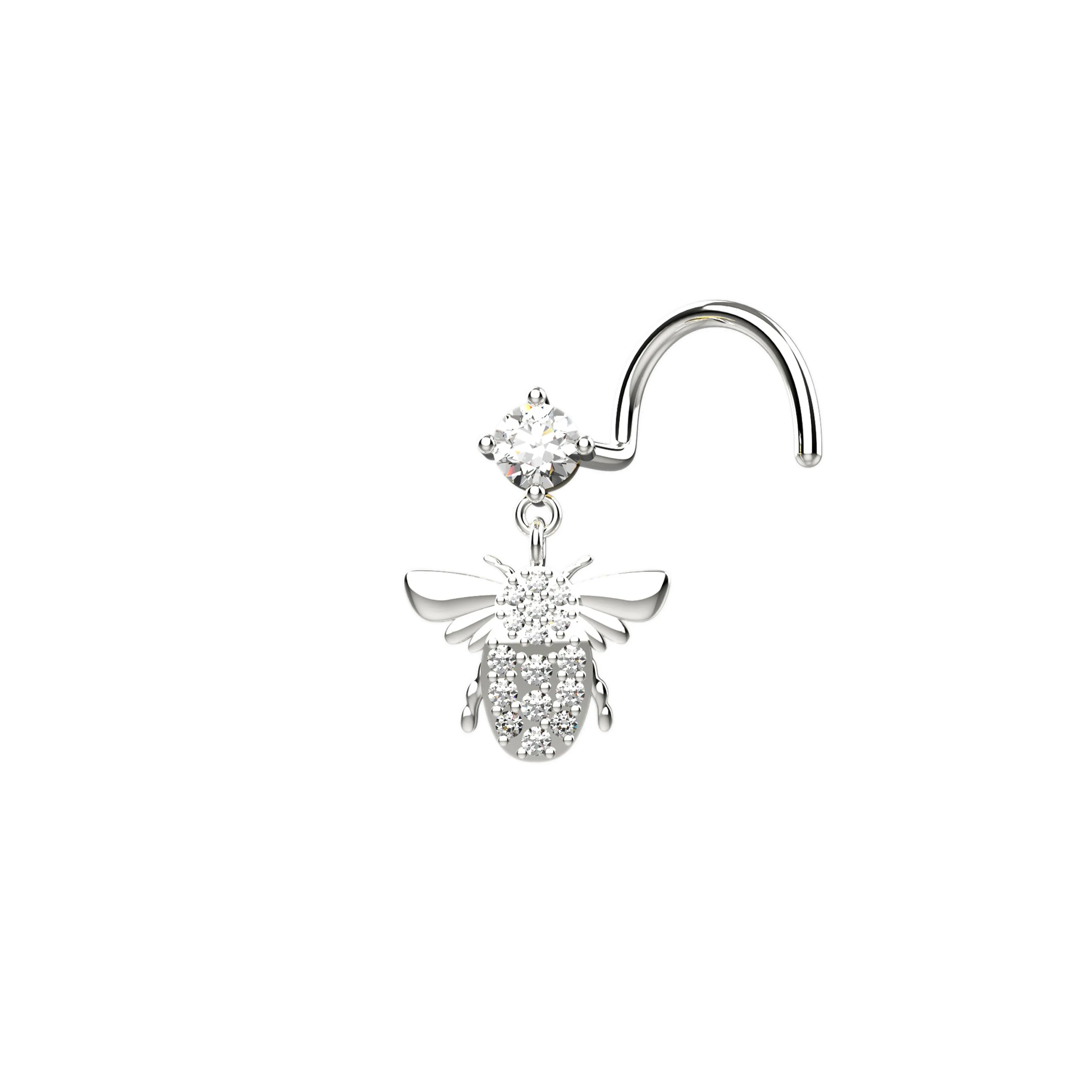 14k Gold Dangle Nose Ring & Honey Bee Nose Stud Piercing Jewelry