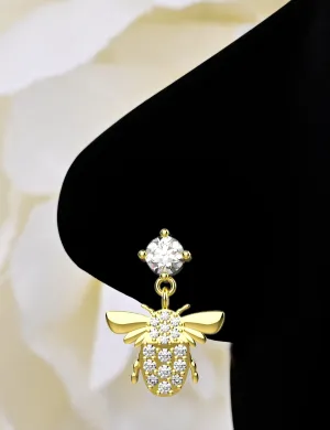14k Gold Dangle Nose Ring & Honey Bee Nose Stud Piercing Jewelry