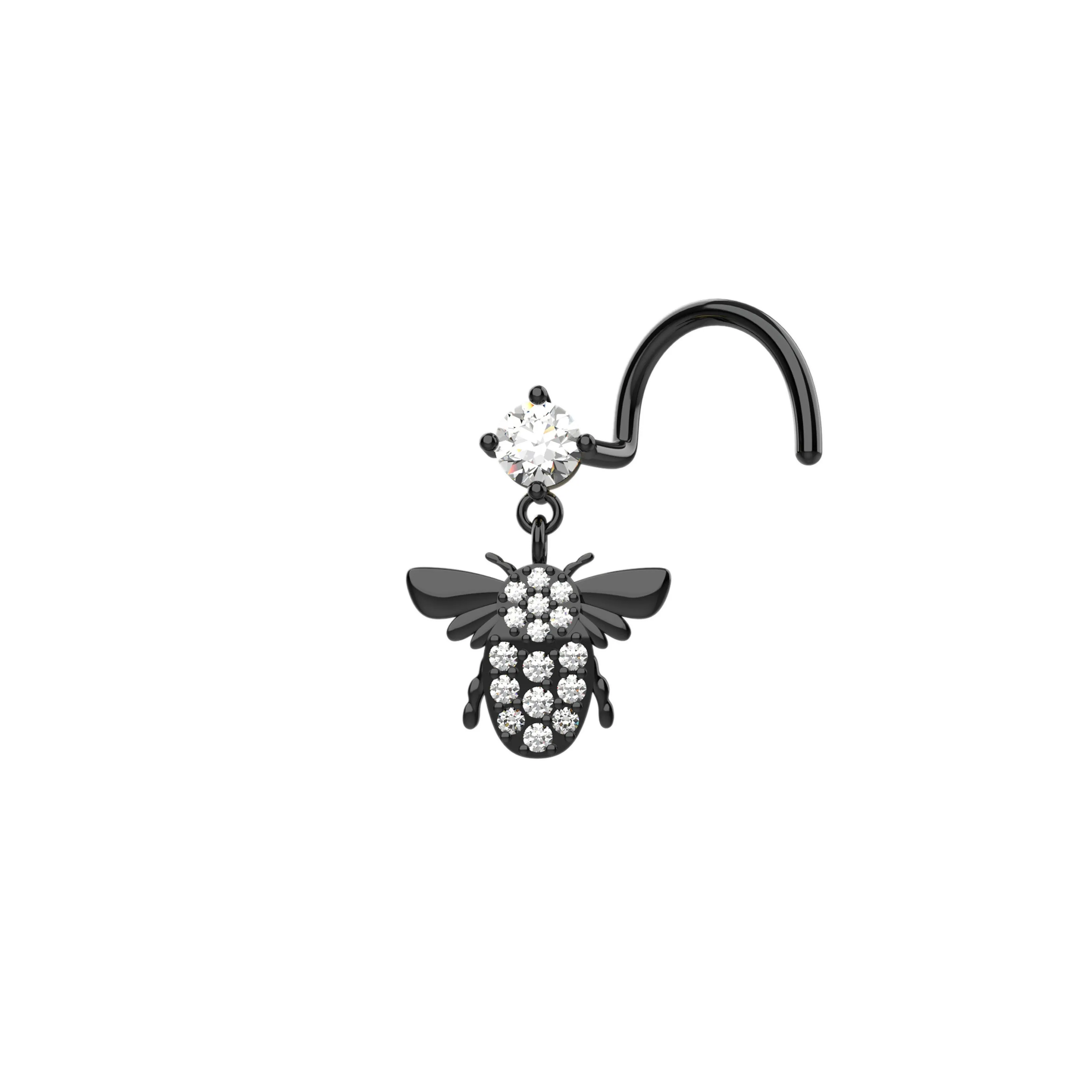 14k Gold Dangle Nose Ring & Honey Bee Nose Stud Piercing Jewelry
