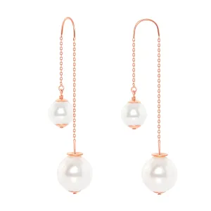 14k Rose Gold Unique 2 Pearls Rose Gold Threader Earrings