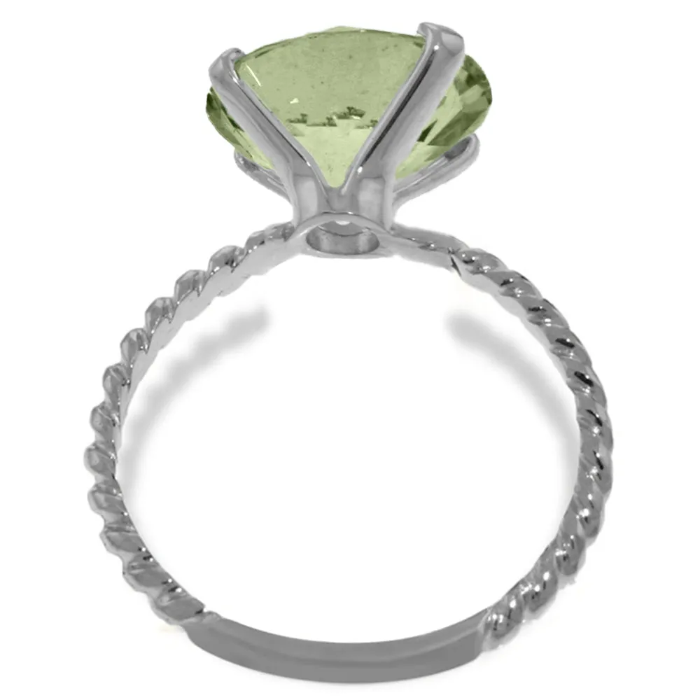 14K Solid White Gold Ring Natural 12 mm Round Green Amethyst
