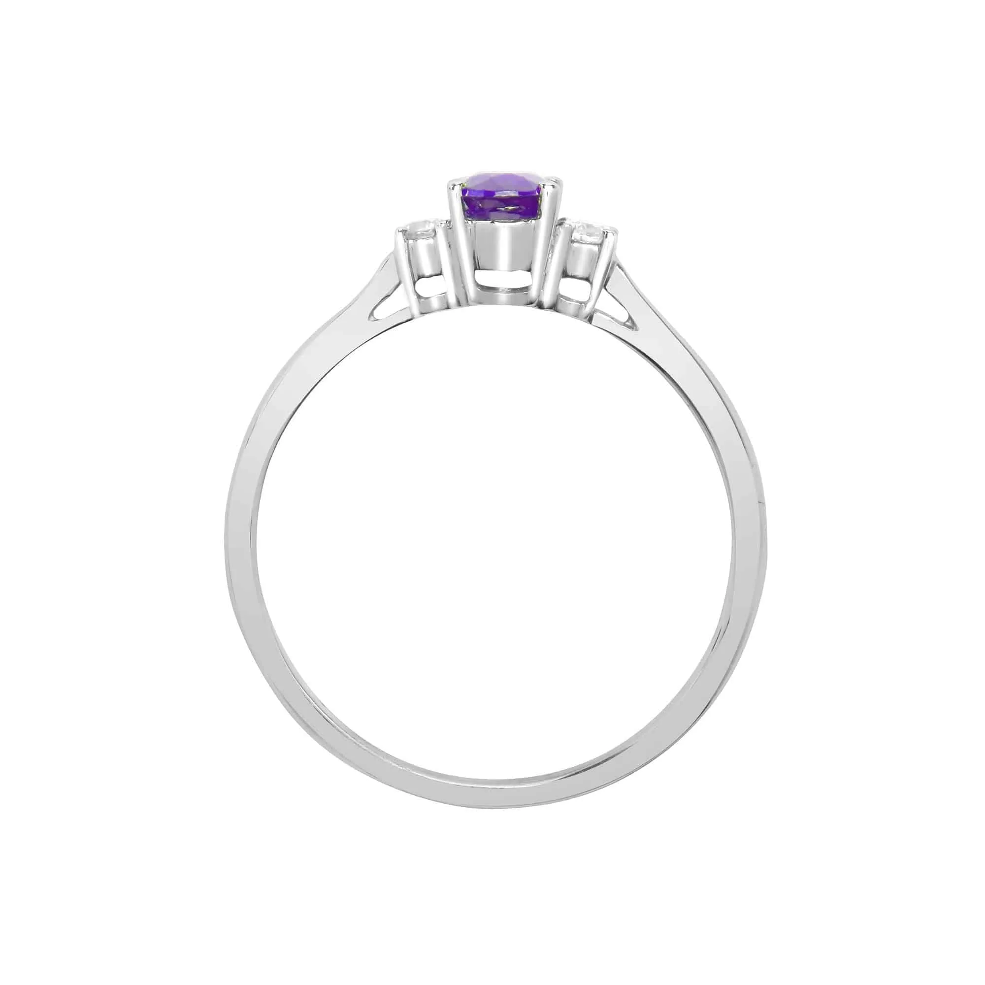 18ct White Gold Diamond And Amethyst And 3 Stone Ring