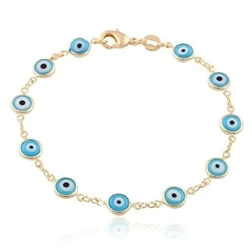 18k Gold Filled Light Blue Color Evil Eye Anklet