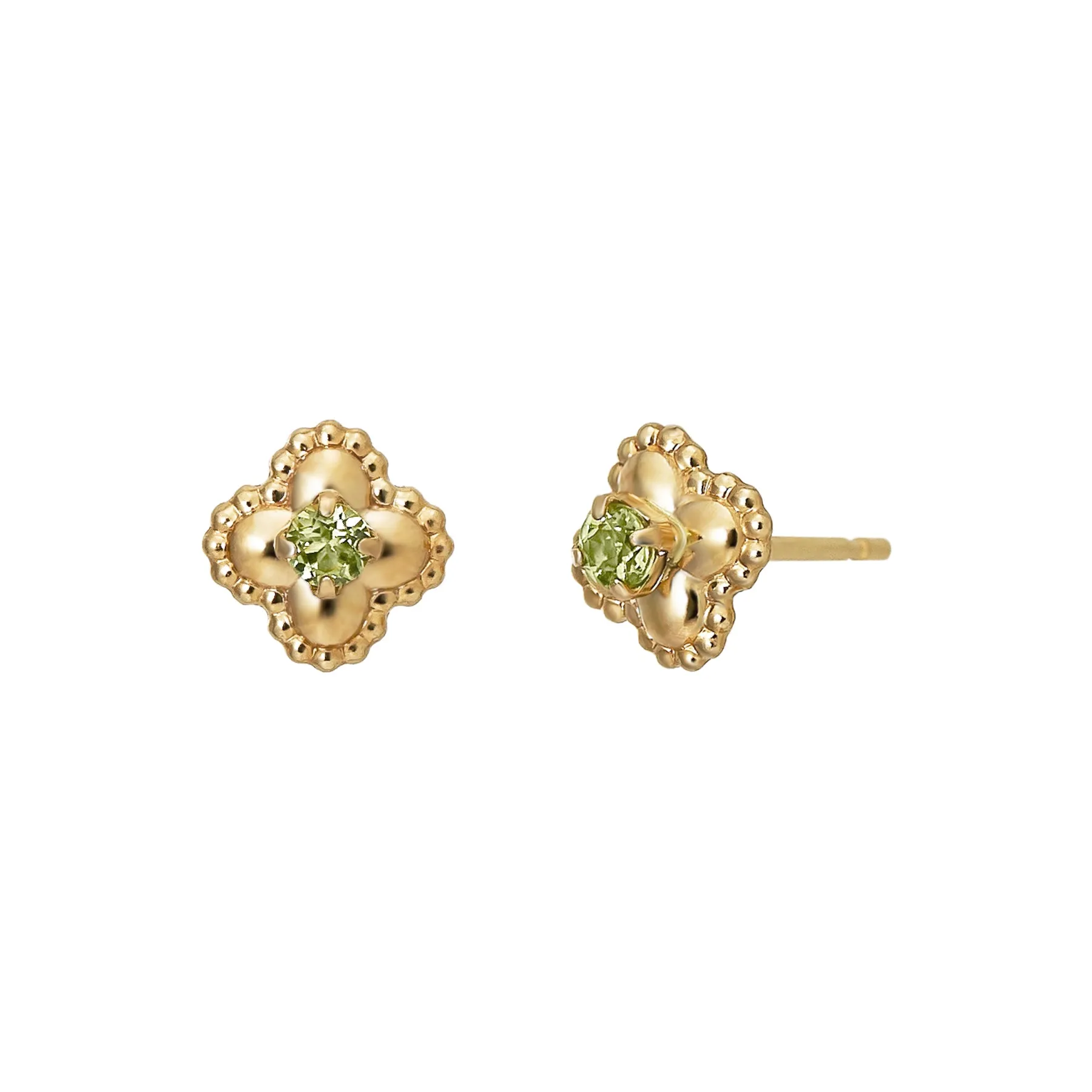 18K/10K Peridot Milgrain Flower Stud Earrings (Yellow Gold)