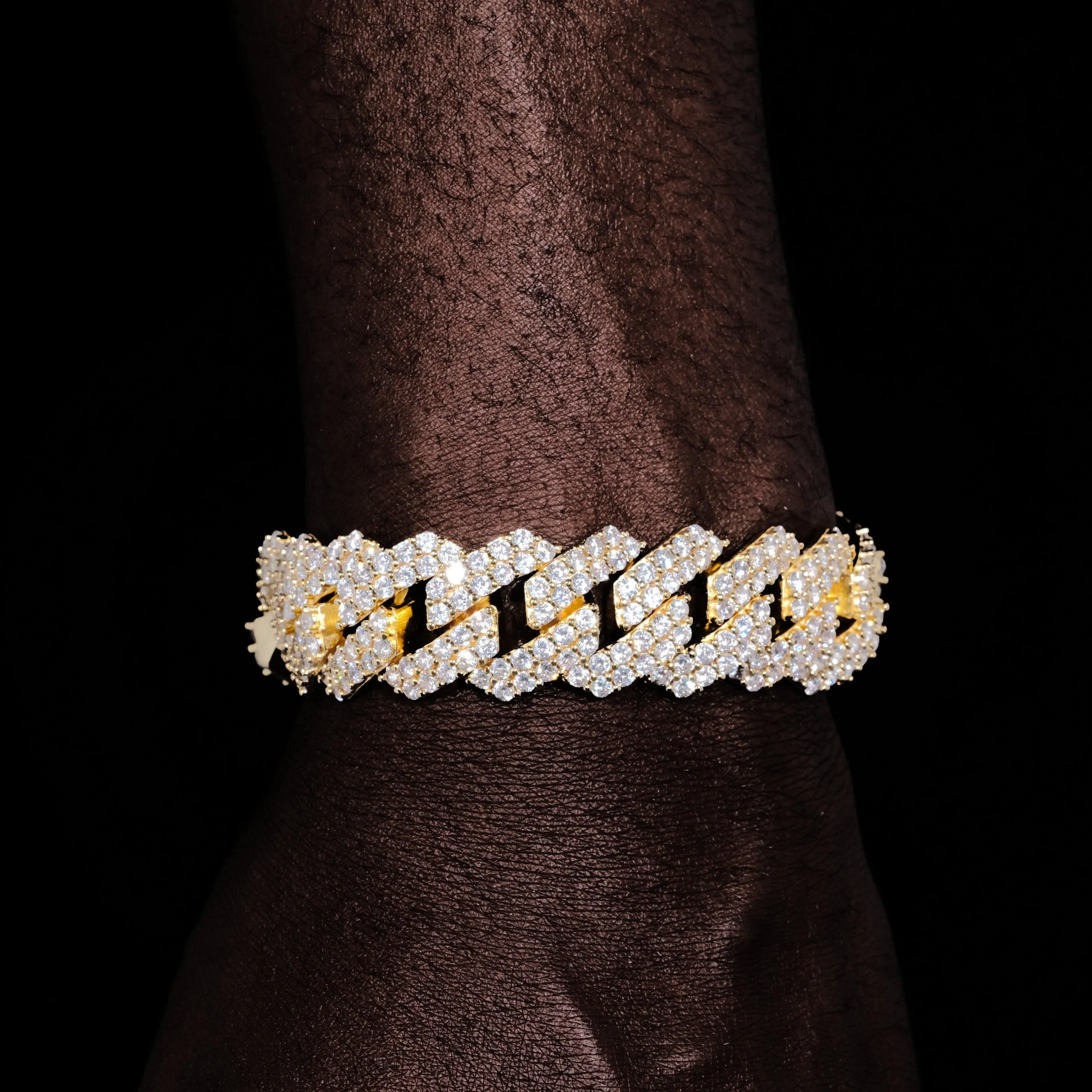 19MM 2-Row Iced Prong Cuban Bracelet In Gold