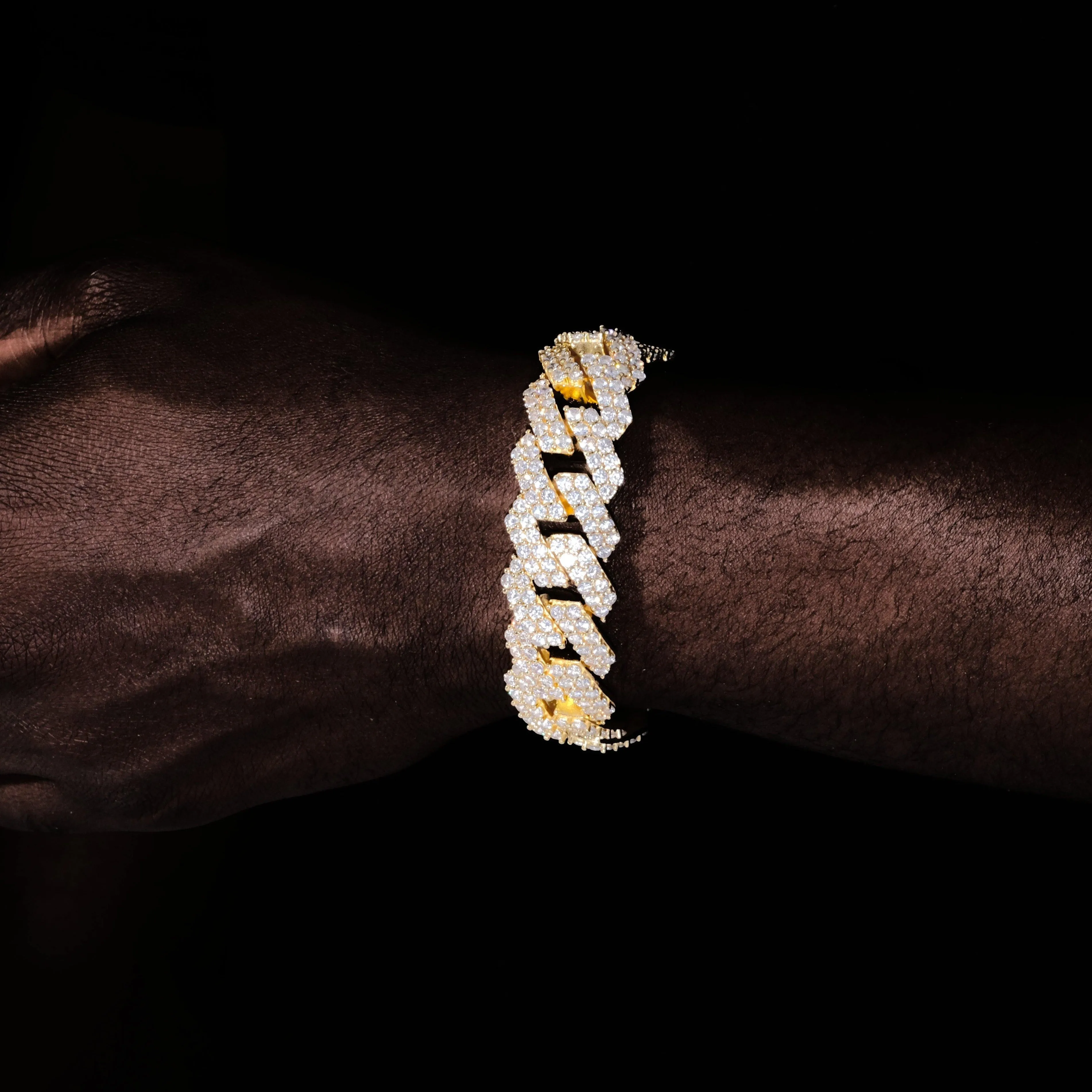 19MM 2-Row Iced Prong Cuban Bracelet In Gold