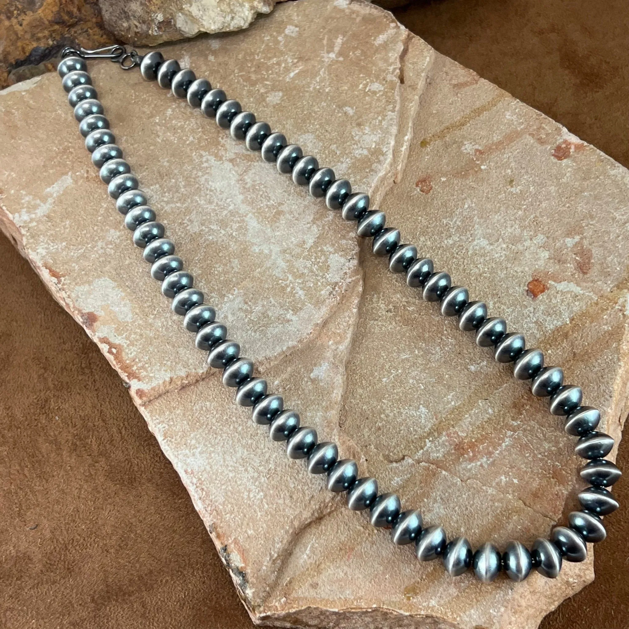 22" Single Strand Navajo Pearls Sterling Silver Necklace by Preston Haley