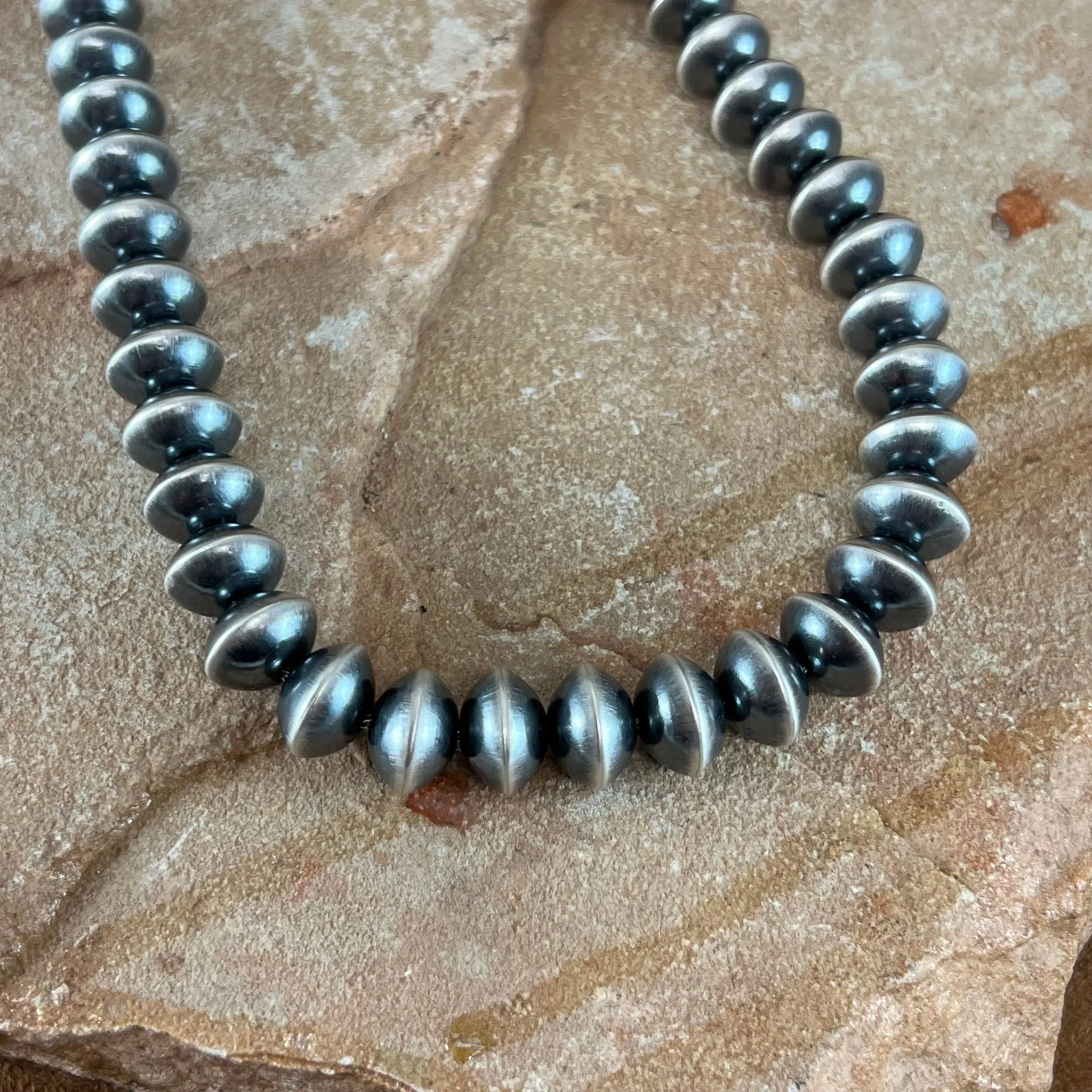 22" Single Strand Navajo Pearls Sterling Silver Necklace by Preston Haley
