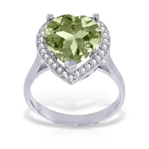 3.24 Carat 14K Solid White Gold Ring Diamond Heart Green Amethyst