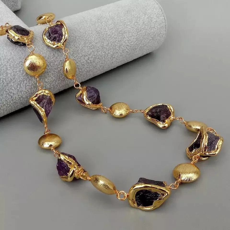 Amethysts rough nugget necklace 23"