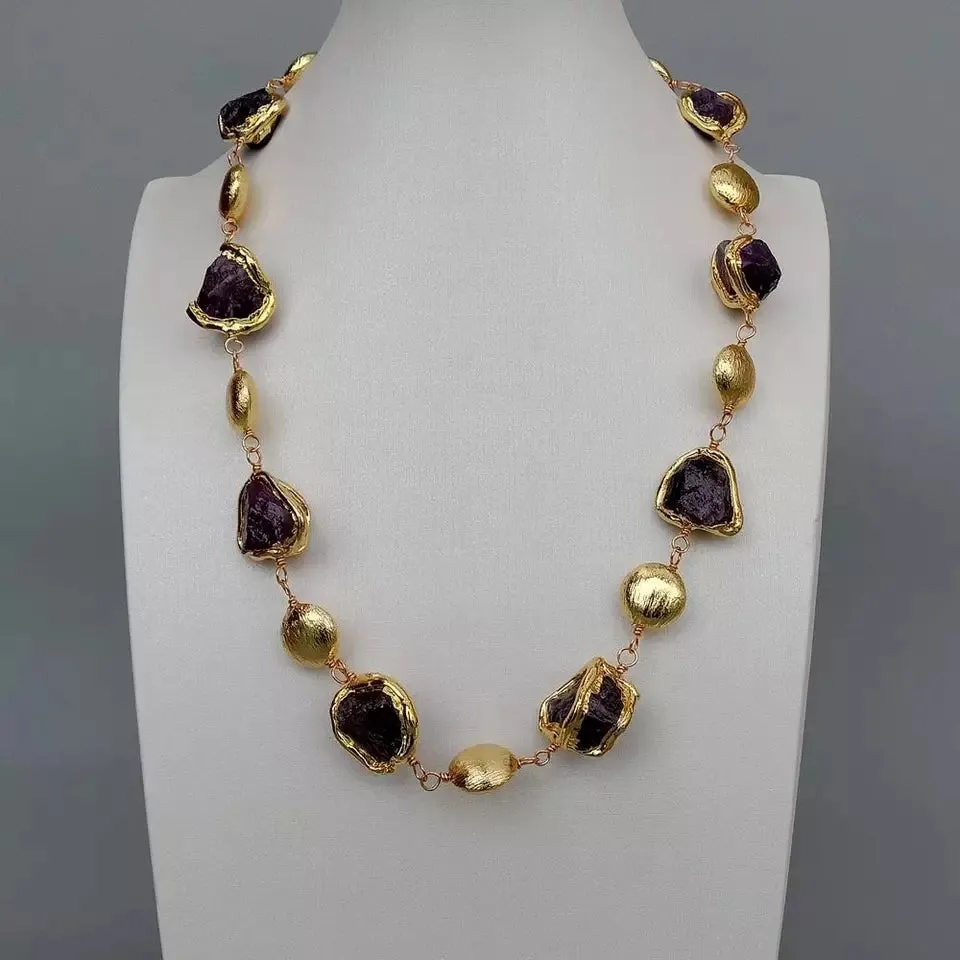 Amethysts rough nugget necklace 23"