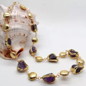 Amethysts rough nugget necklace 23"