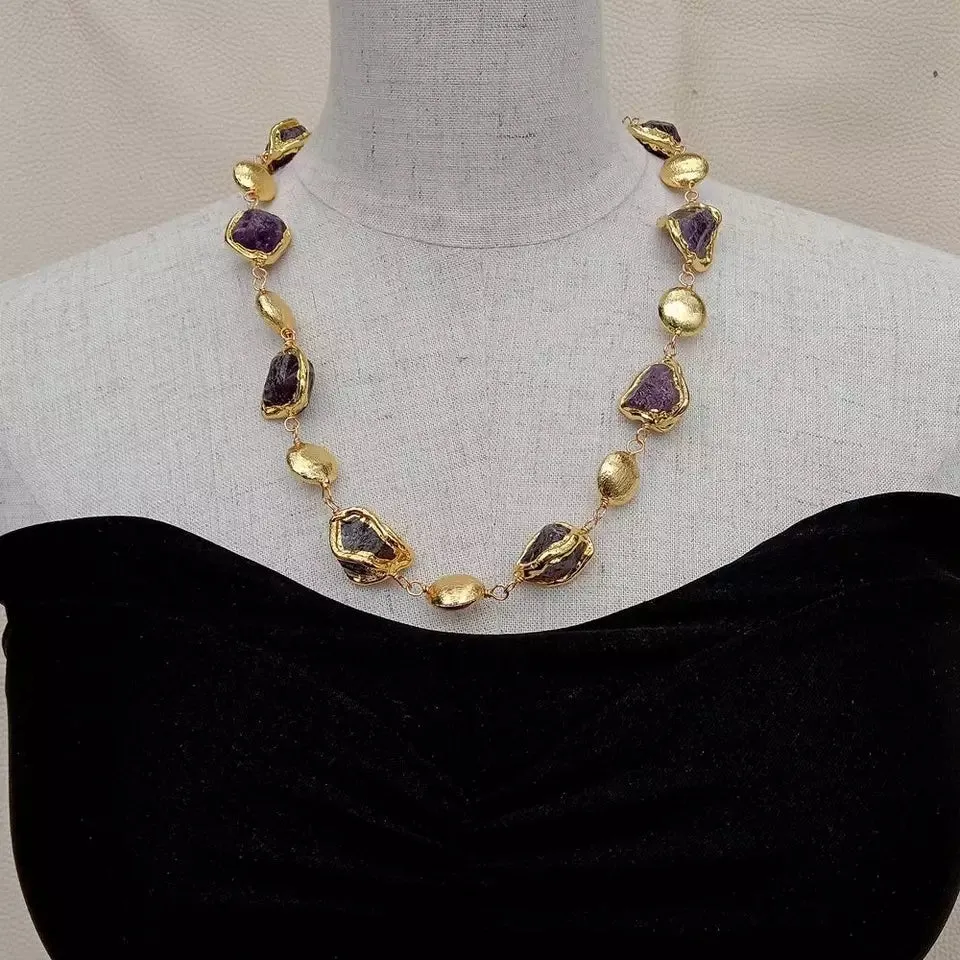 Amethysts rough nugget necklace 23"