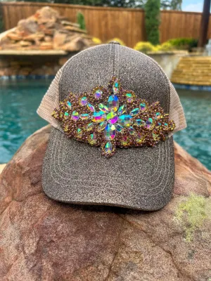 Amina Glitter Jeweled Detail Cap - Bronze