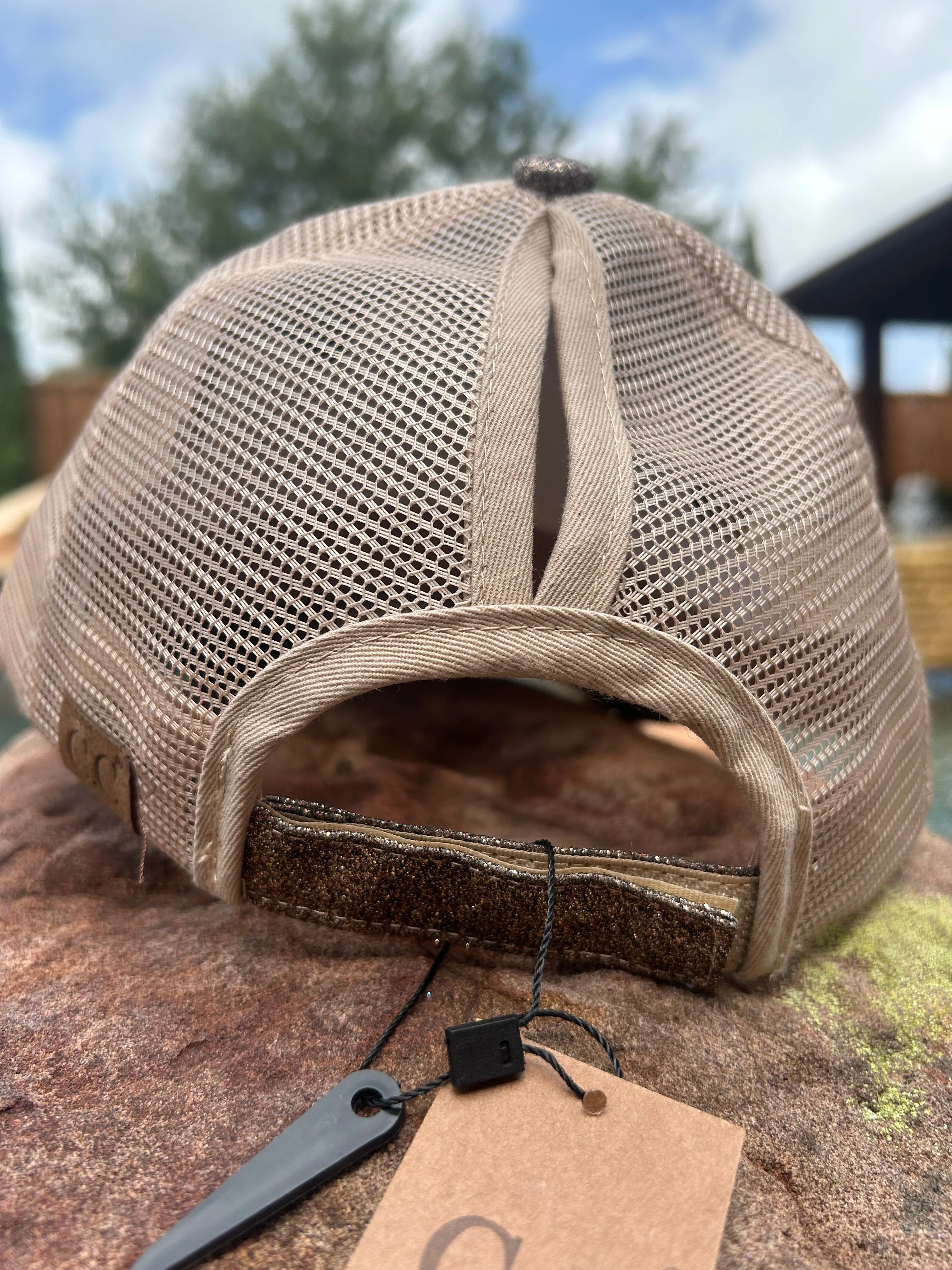 Amina Glitter Jeweled Detail Cap - Bronze
