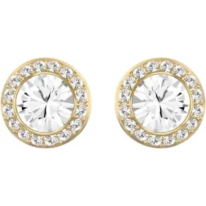 Angelic Stud Pierced Earrings, White, Gold-tone plated