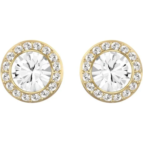 Angelic Stud Pierced Earrings, White, Gold-tone plated