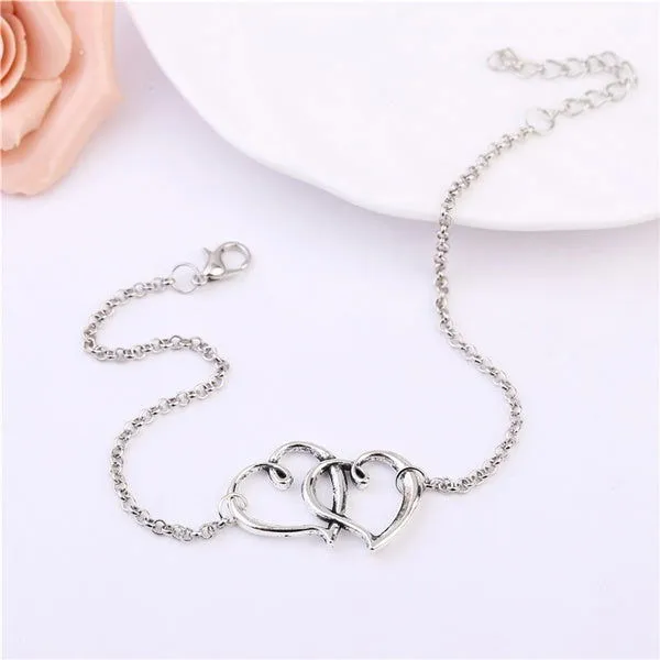 Anklet double heart link silver colour
