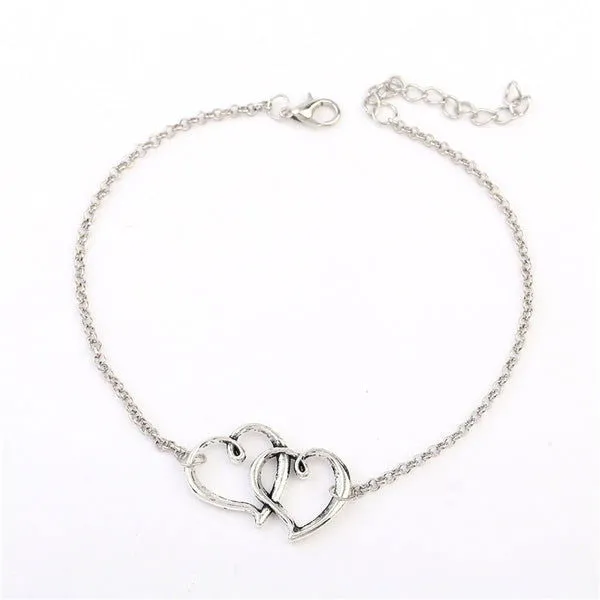 Anklet double heart link silver colour