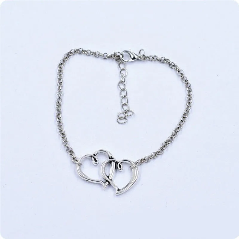 Anklet double heart link silver colour