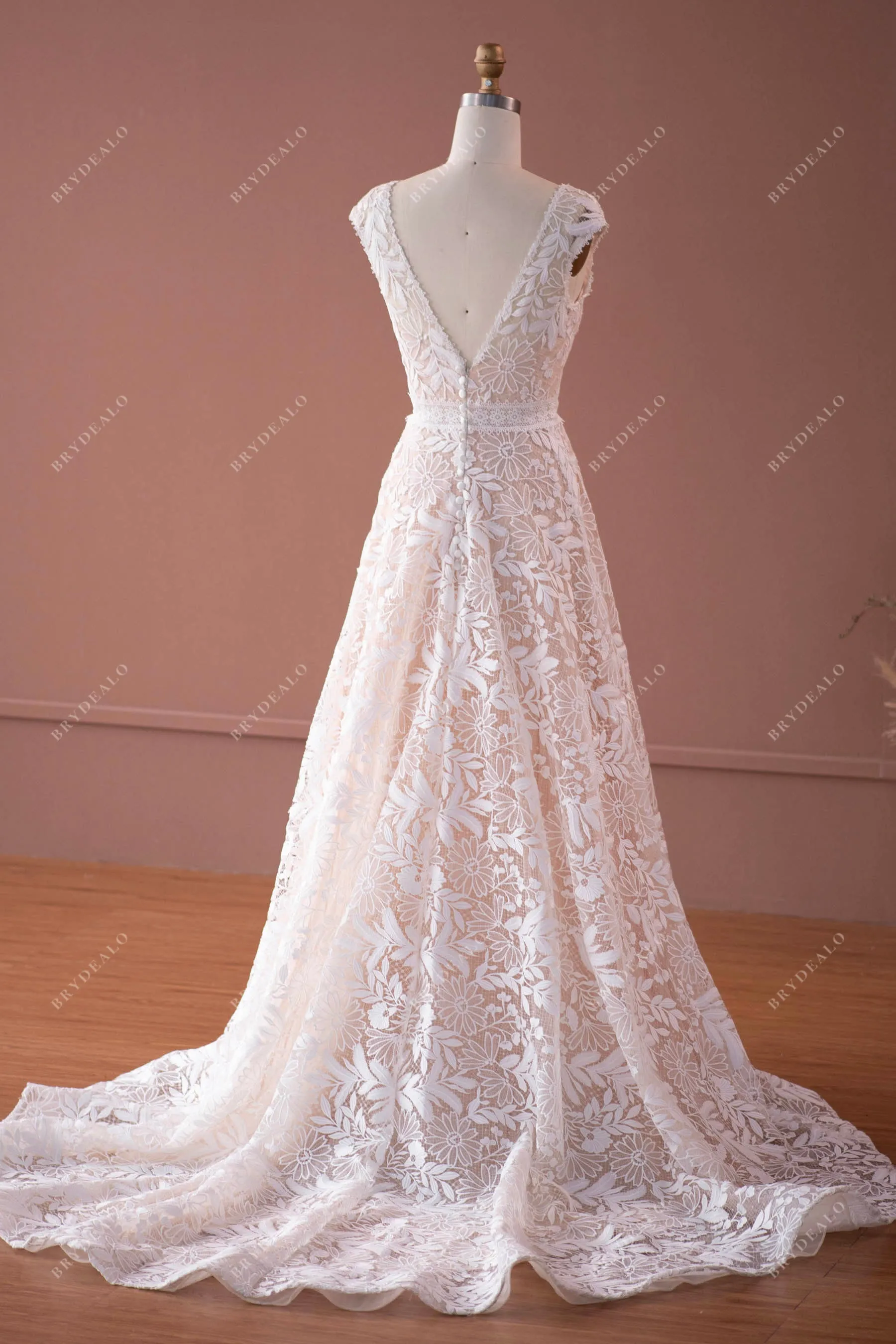 Cap Sleeve A-line Wedding Dress with Venise Lace