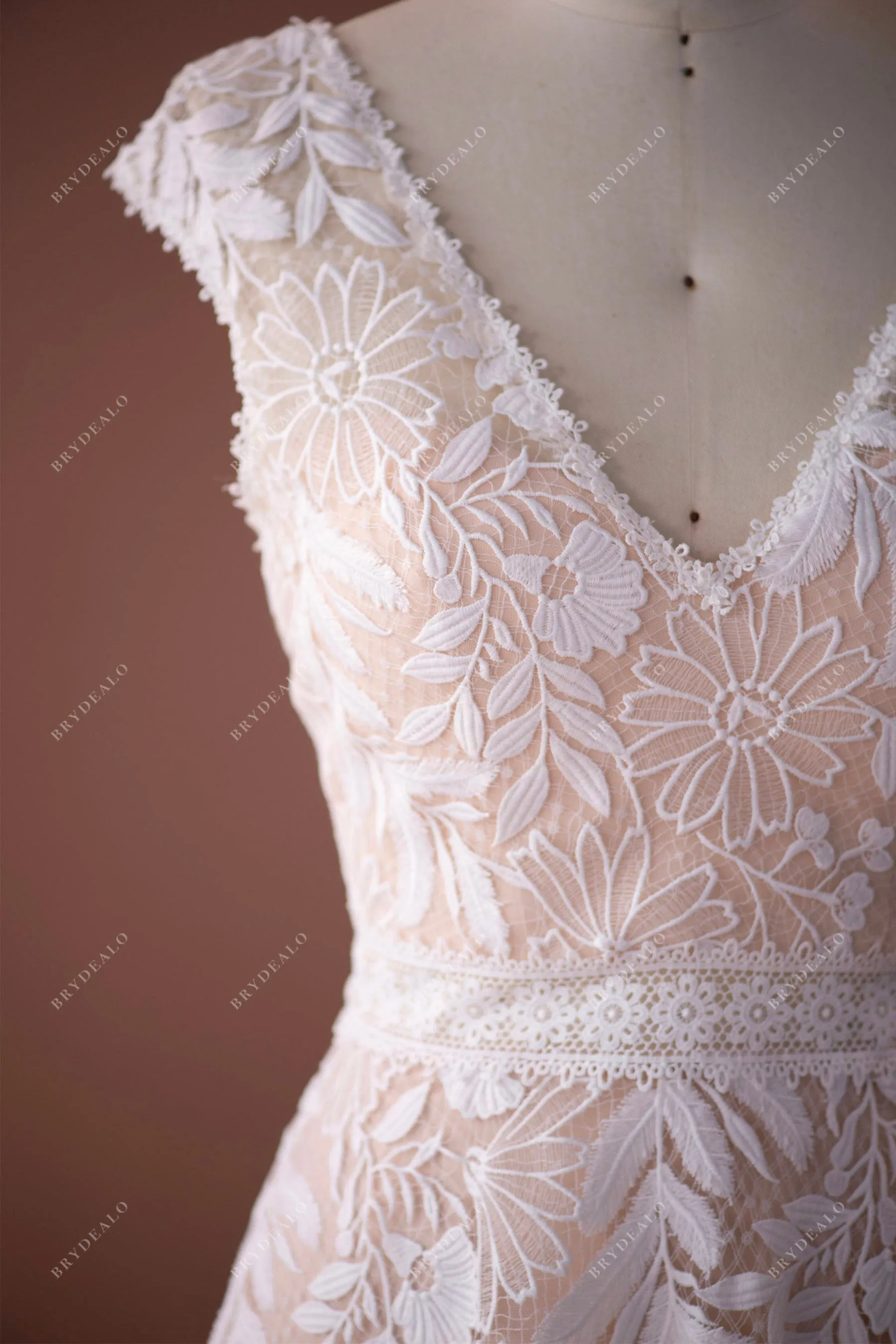 Cap Sleeve A-line Wedding Dress with Venise Lace