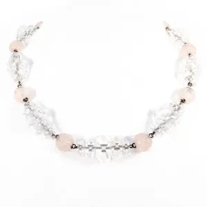 Carved Rose Quartz and Crystal Necklace
