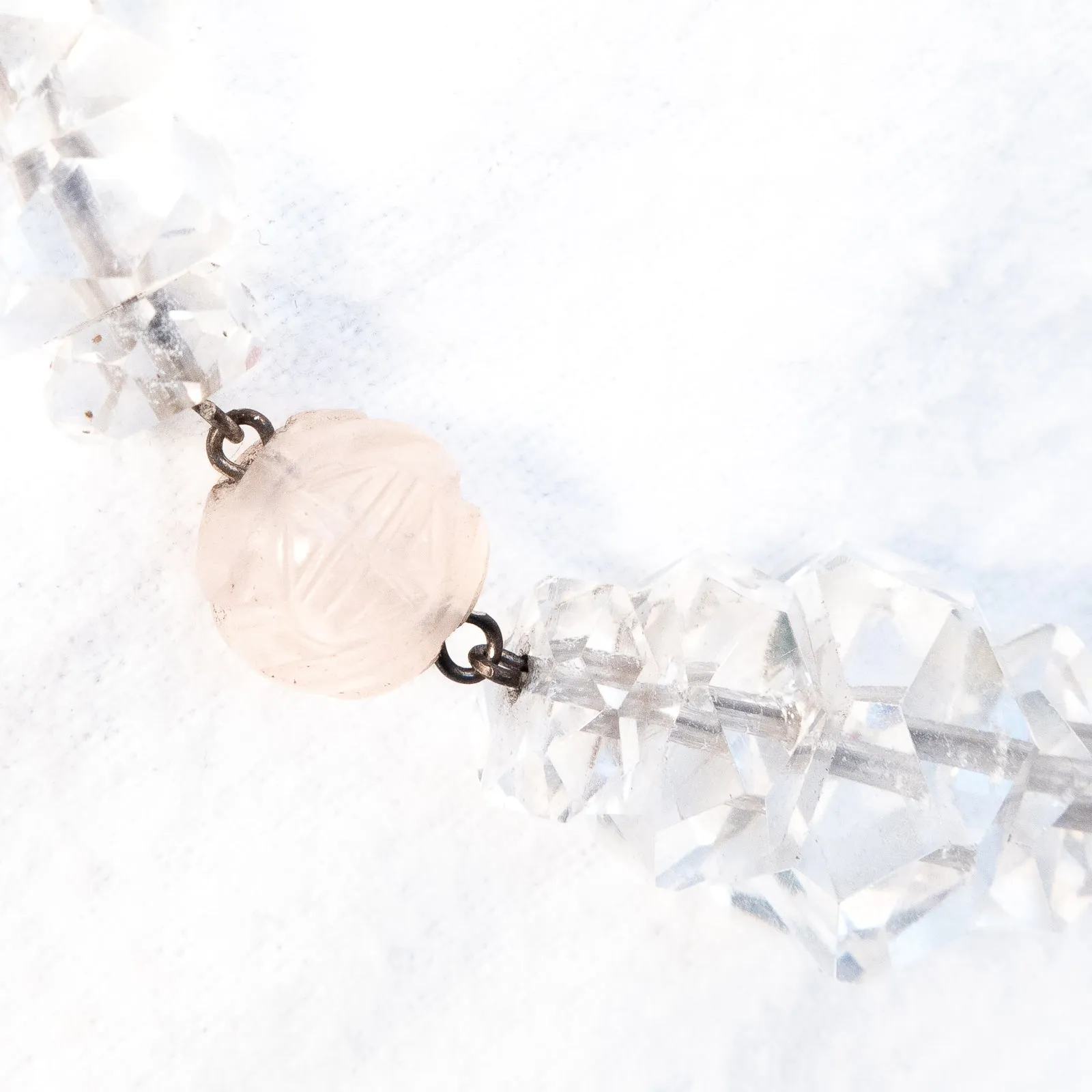 Carved Rose Quartz and Crystal Necklace