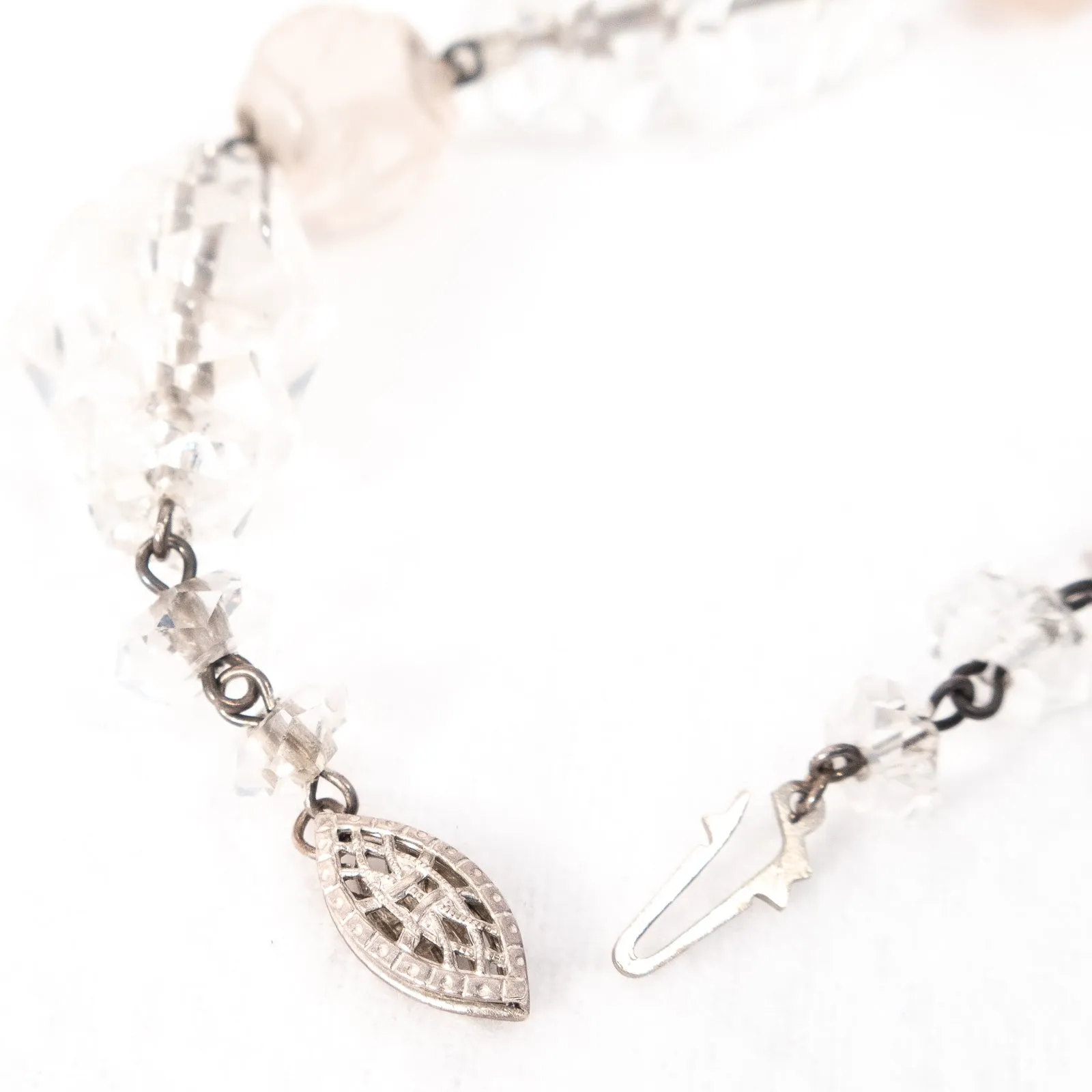 Carved Rose Quartz and Crystal Necklace