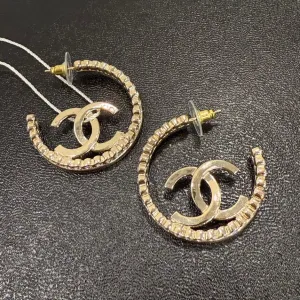 Chanel Gold Rhinestone Hoop Post Earrings