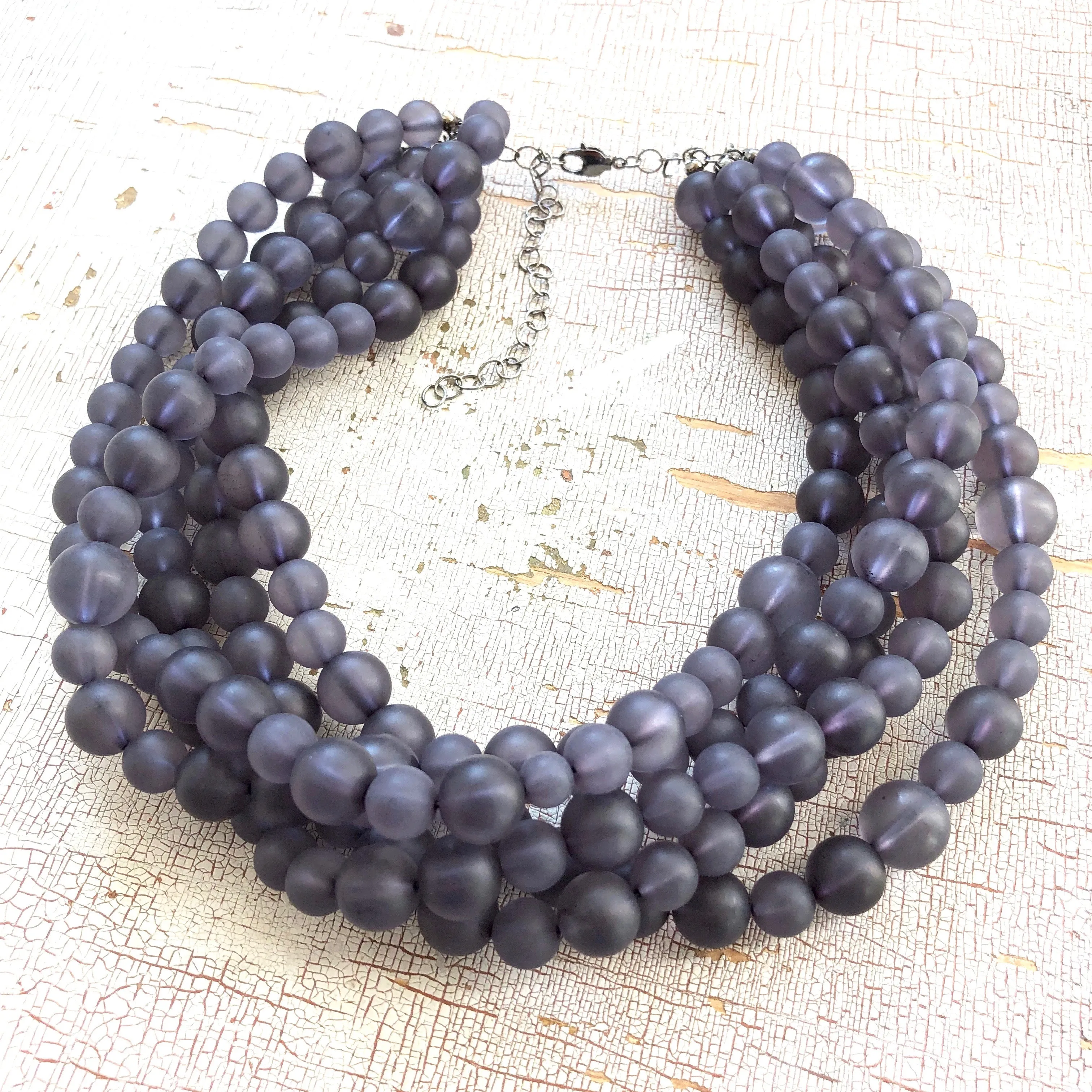 Charcoal Grey Frosted Lucite Beaded Sylvie Statement Necklace