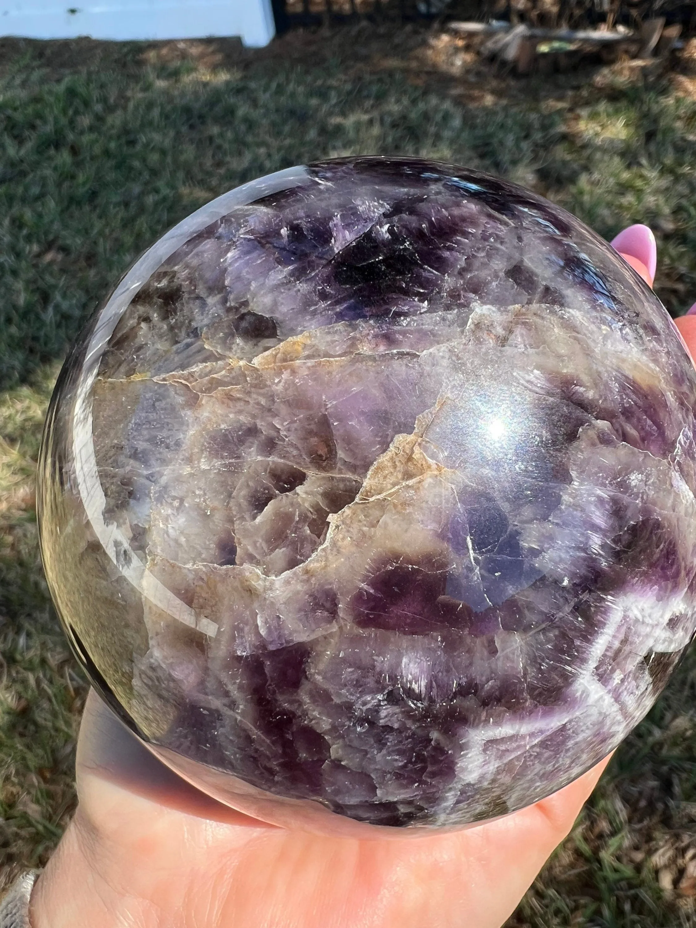 Chevron amethyst 95mm sphere. 2pounds 11oz