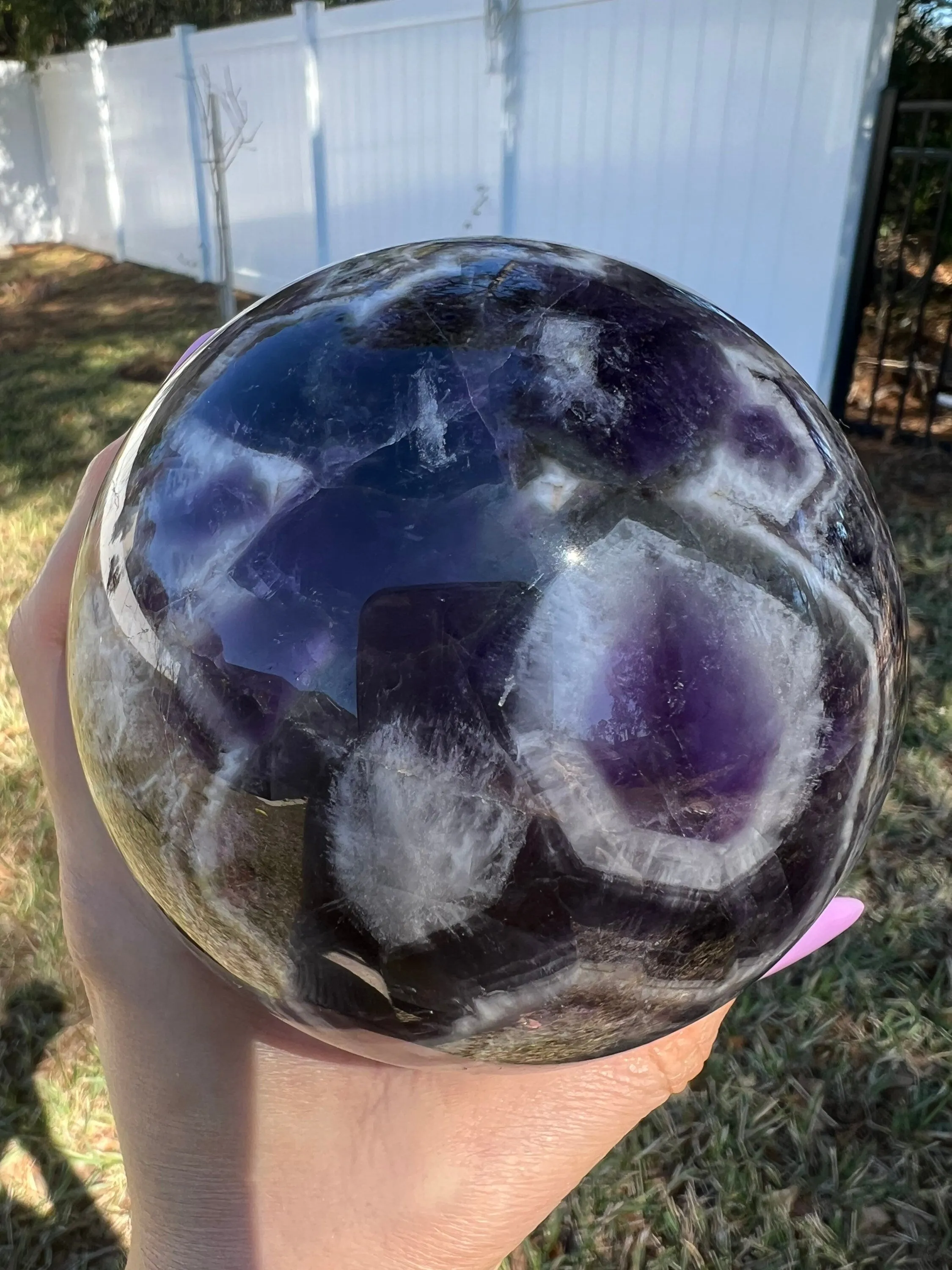 Chevron amethyst 95mm sphere. 2pounds 11oz