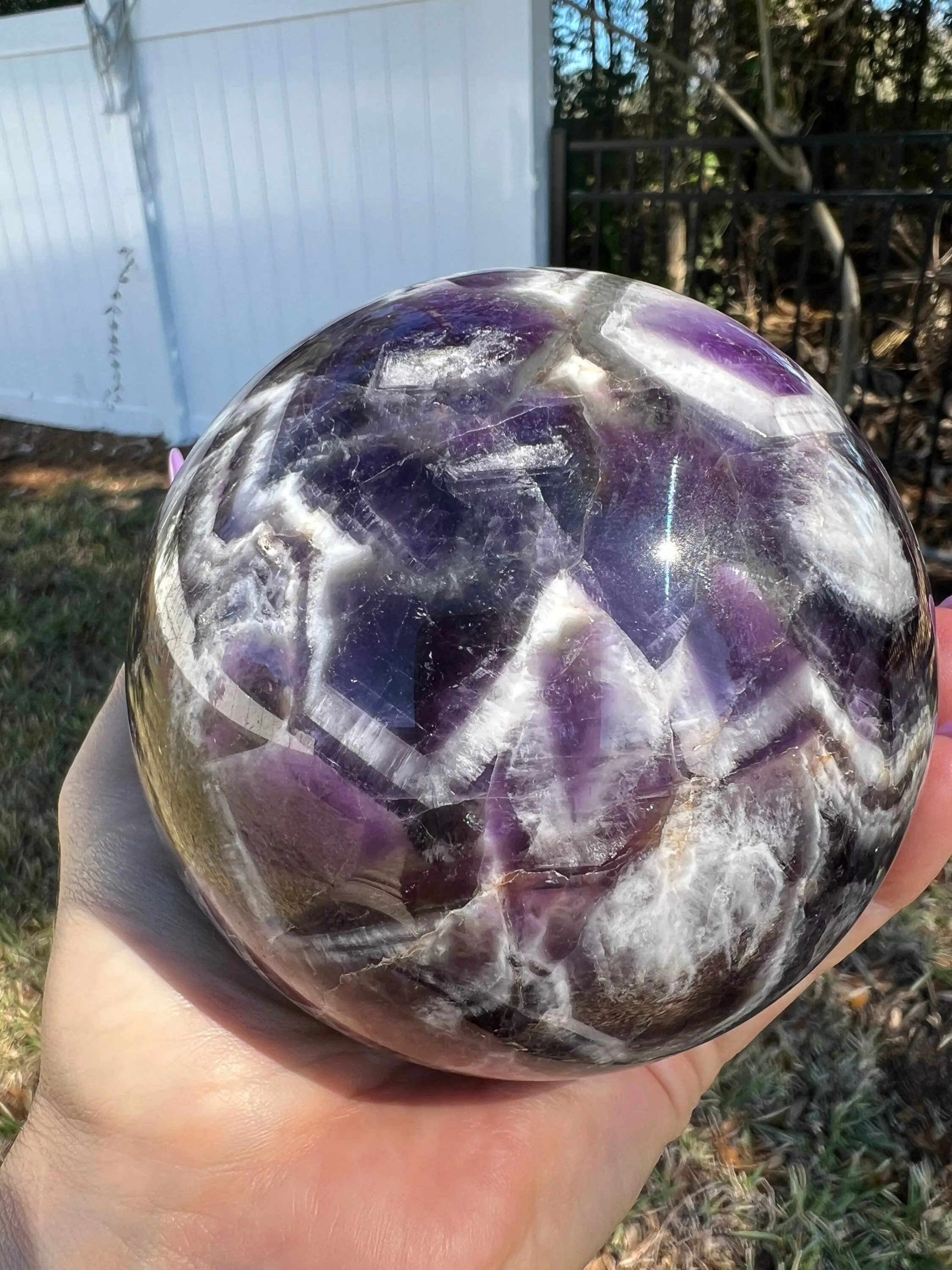 Chevron amethyst 95mm sphere. 2pounds 11oz