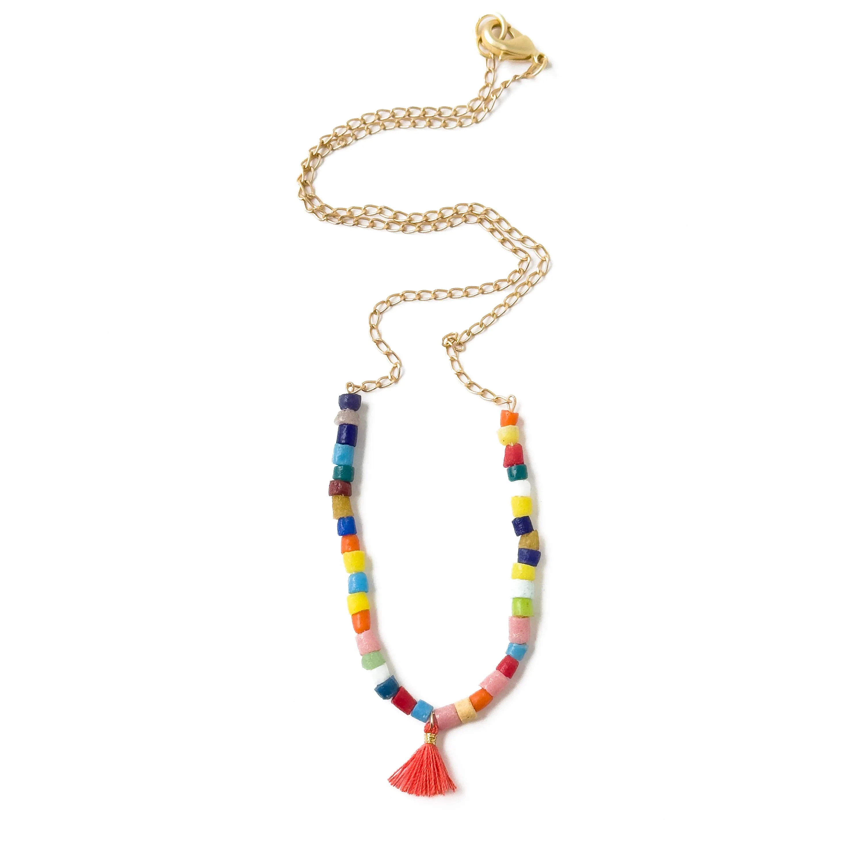 Colorful Fair Trade Recycled Seed Bead Necklace - WS