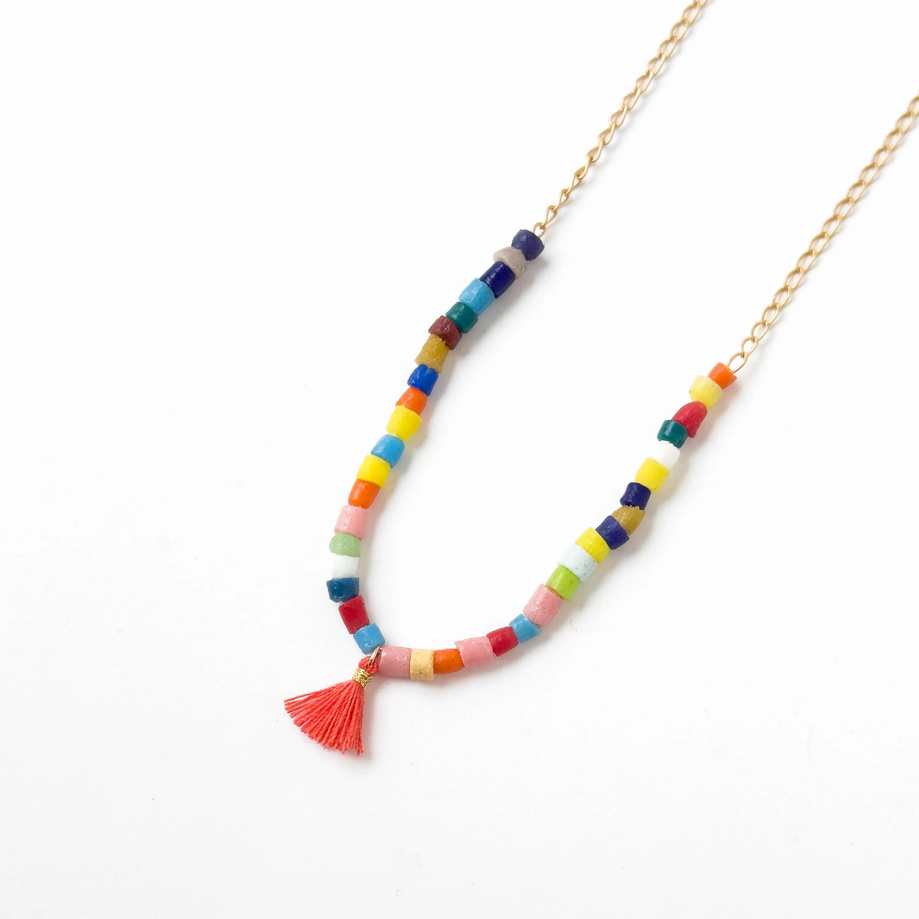 Colorful Fair Trade Recycled Seed Bead Necklace - WS