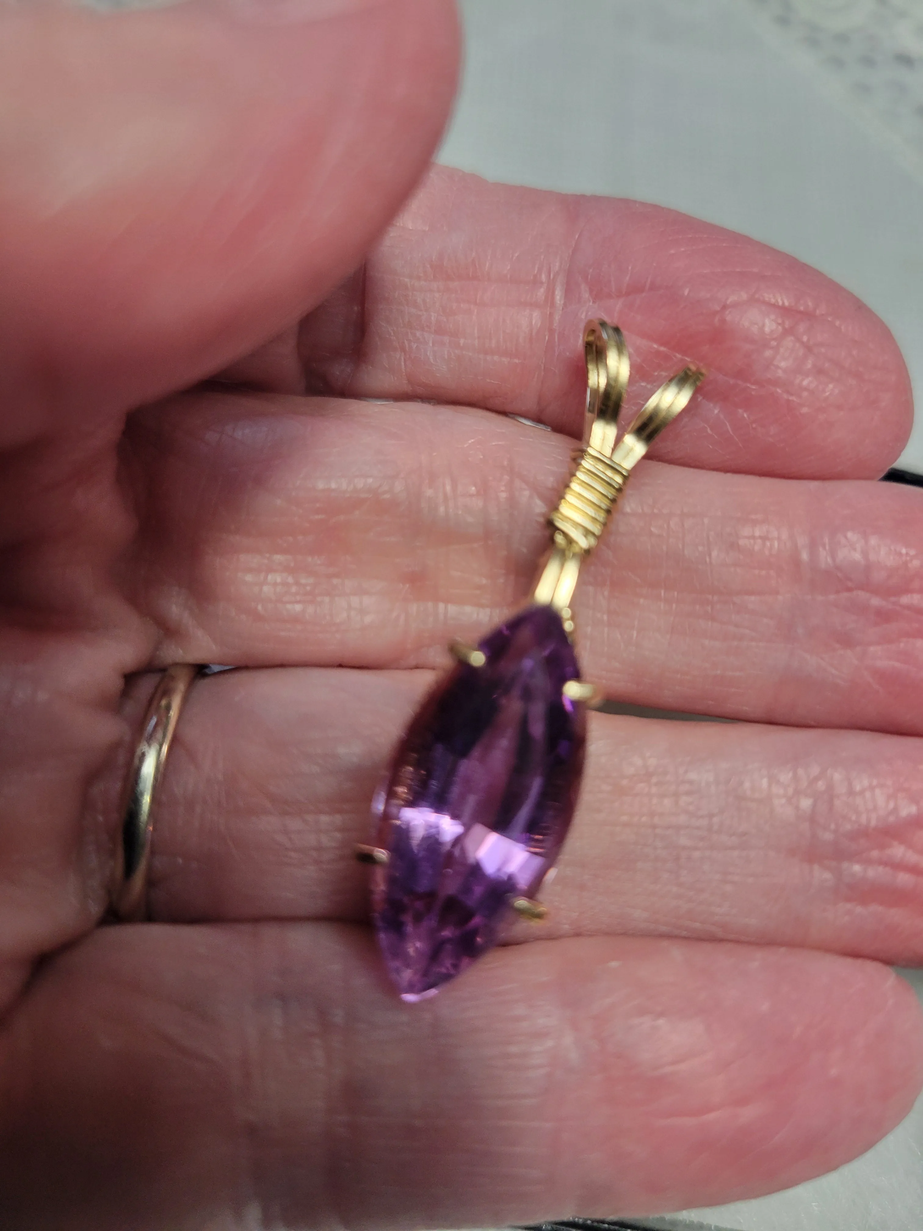 Custom Wire Wrapped Faceted Amethyst 14kgf Necklace/Pendant