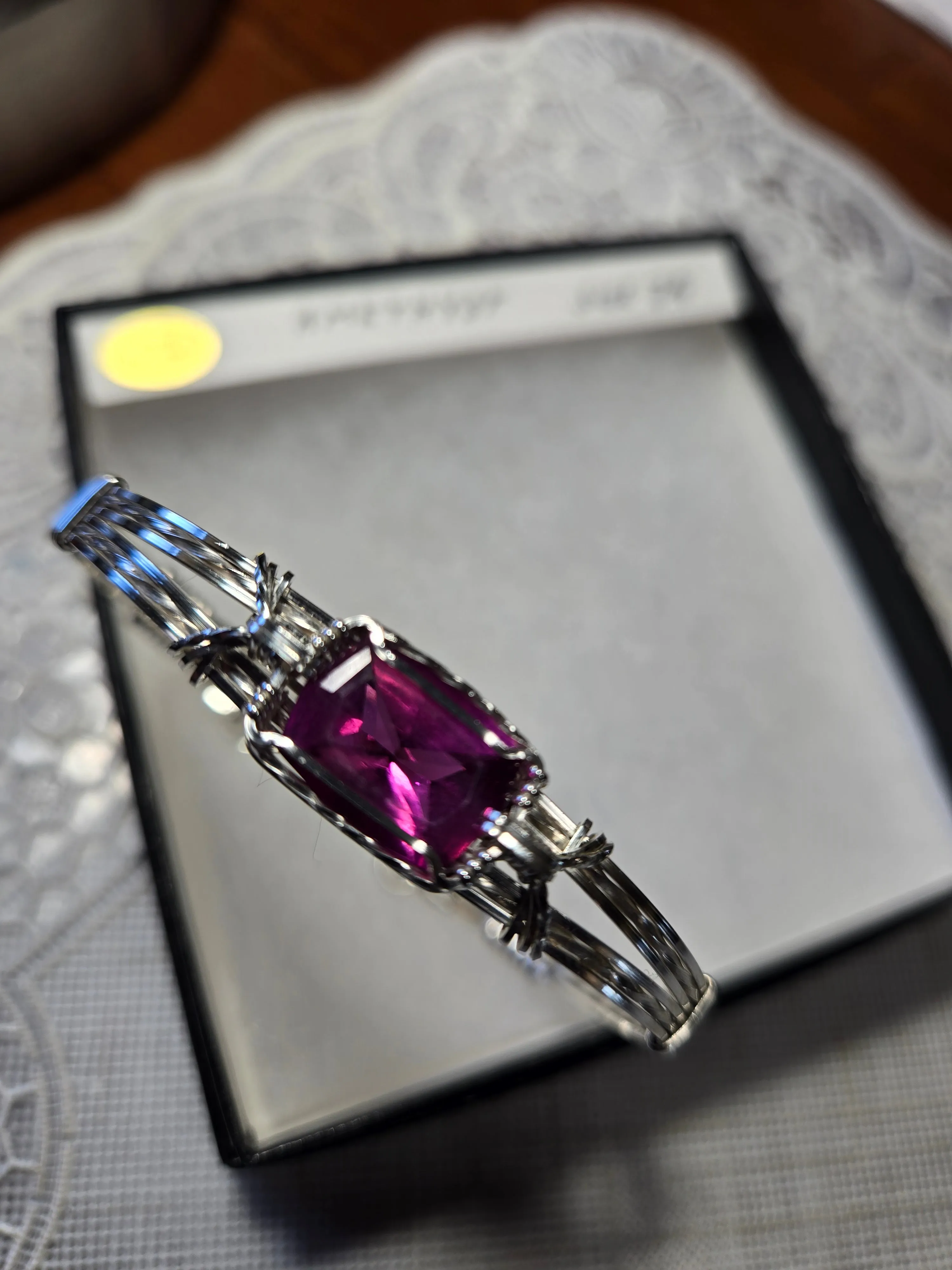 Custom Wire Wrapped Faceted Amethyst Bracelet Size 7 1/4 Sterling Silver