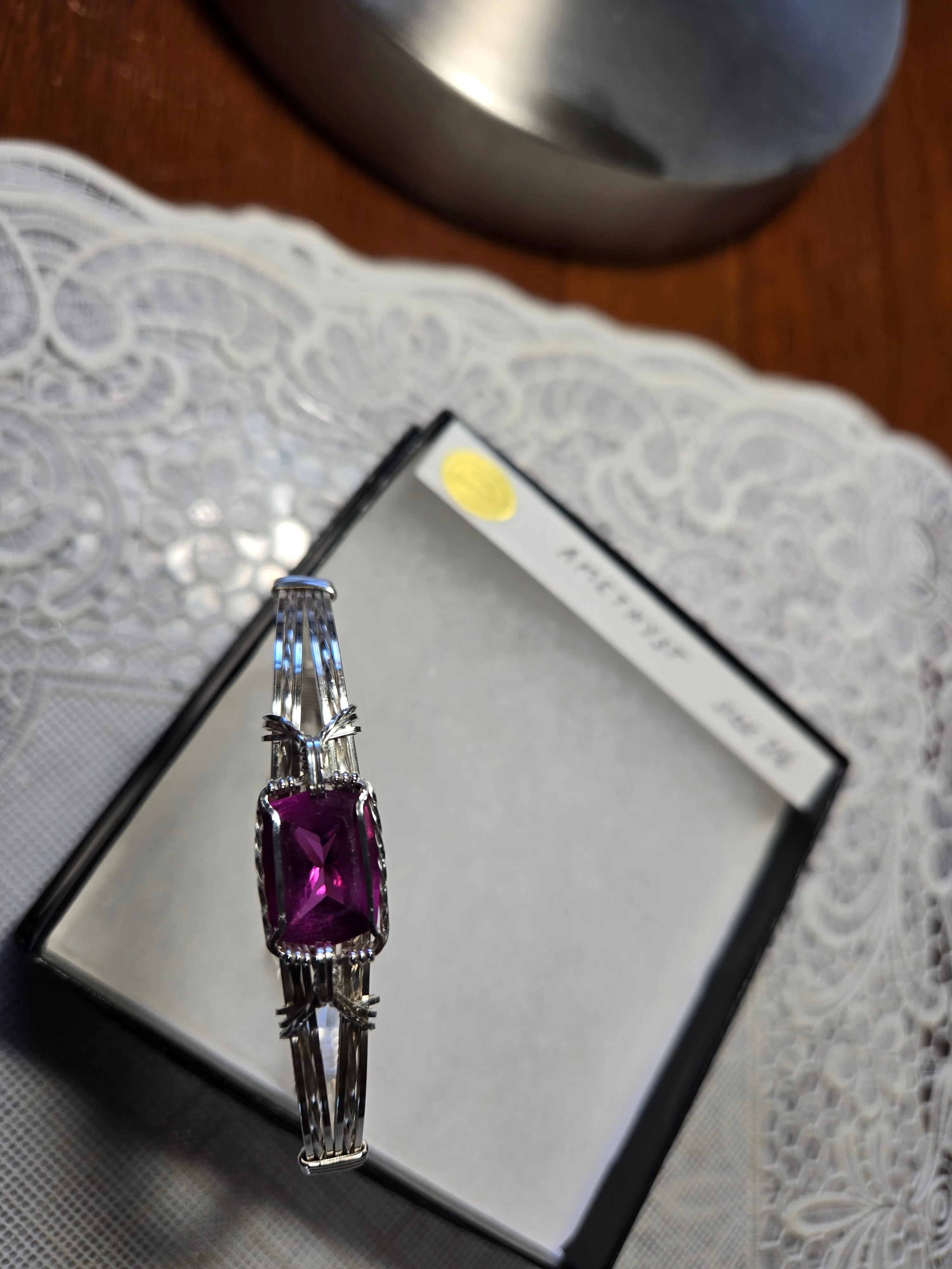 Custom Wire Wrapped Faceted Amethyst Bracelet Size 7 1/4 Sterling Silver