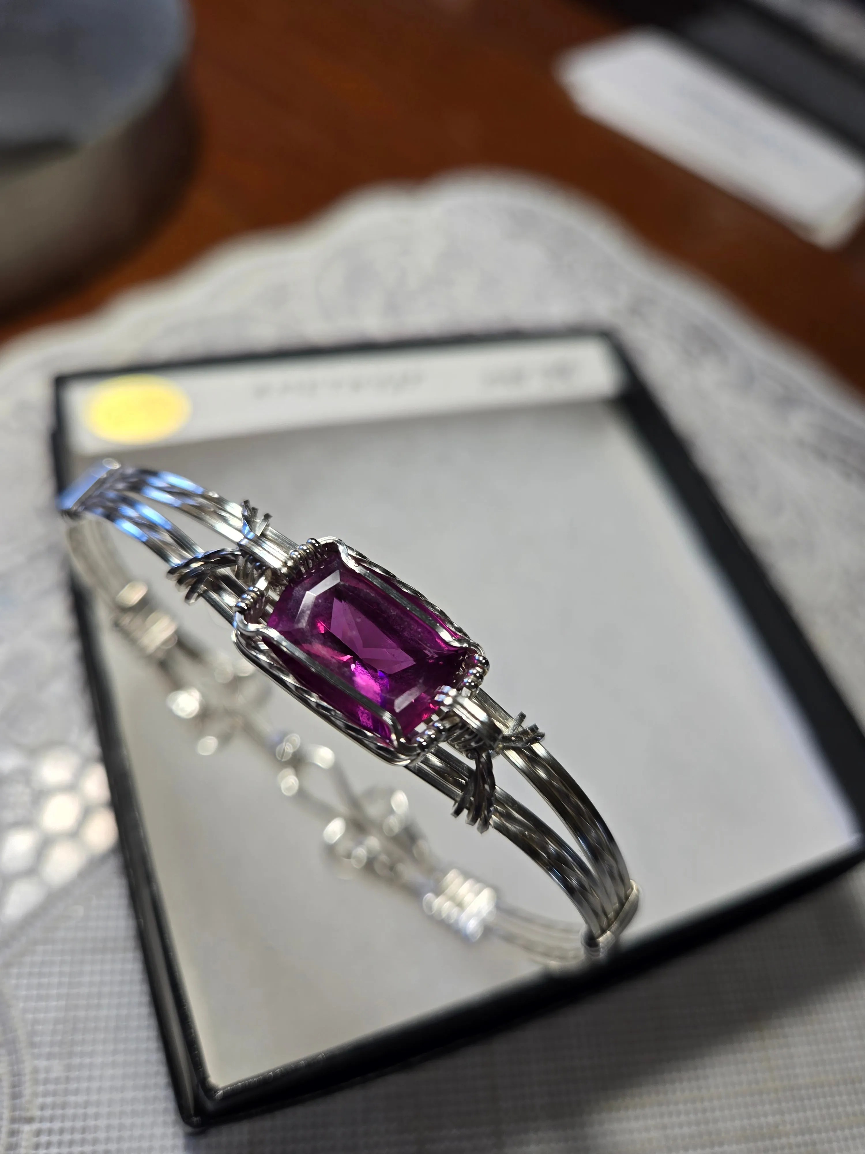 Custom Wire Wrapped Faceted Amethyst Bracelet Size 7 1/4 Sterling Silver