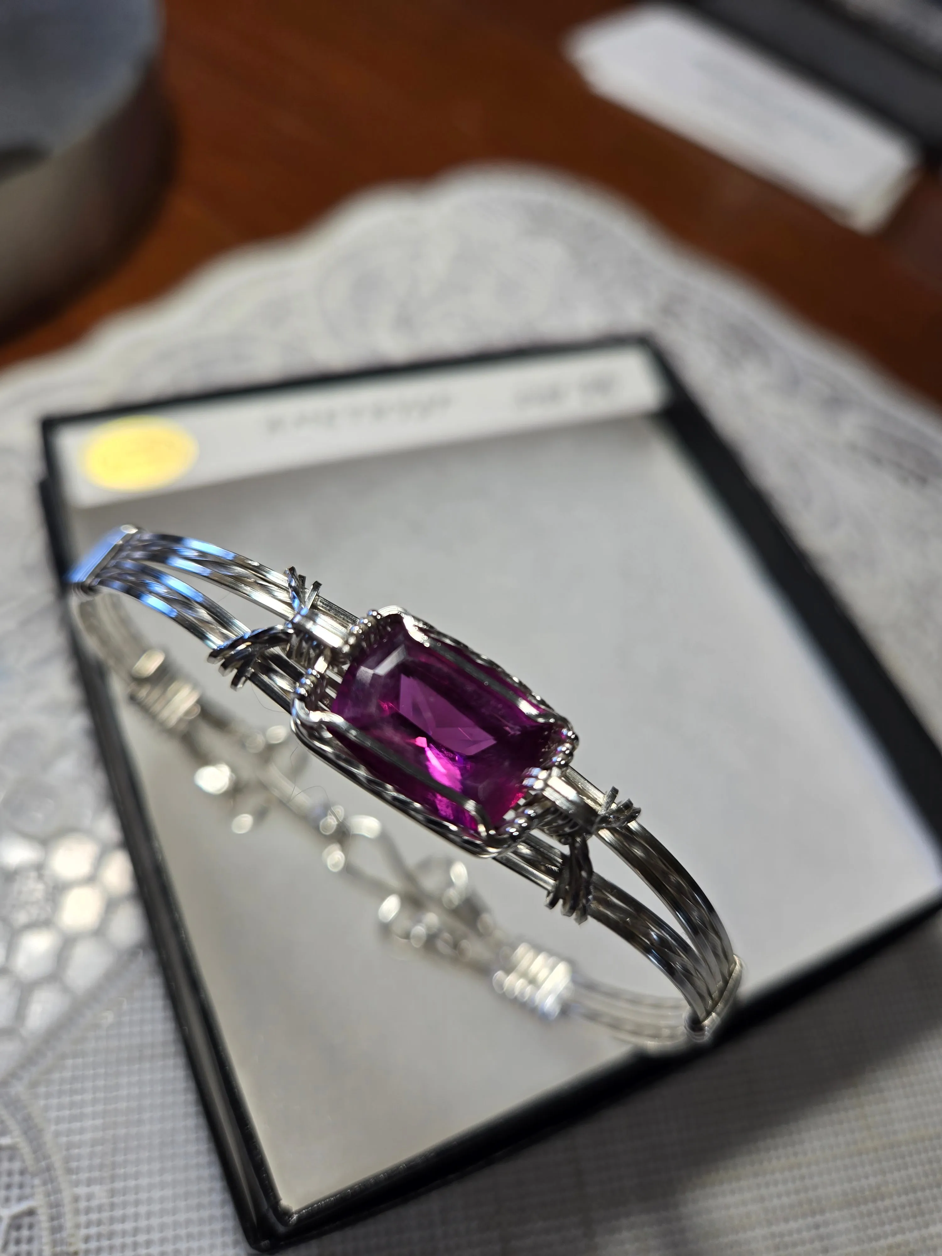 Custom Wire Wrapped Faceted Amethyst Bracelet Size 7 1/4 Sterling Silver