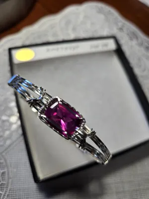 Custom Wire Wrapped Faceted Amethyst Bracelet Size 7 1/4 Sterling Silver