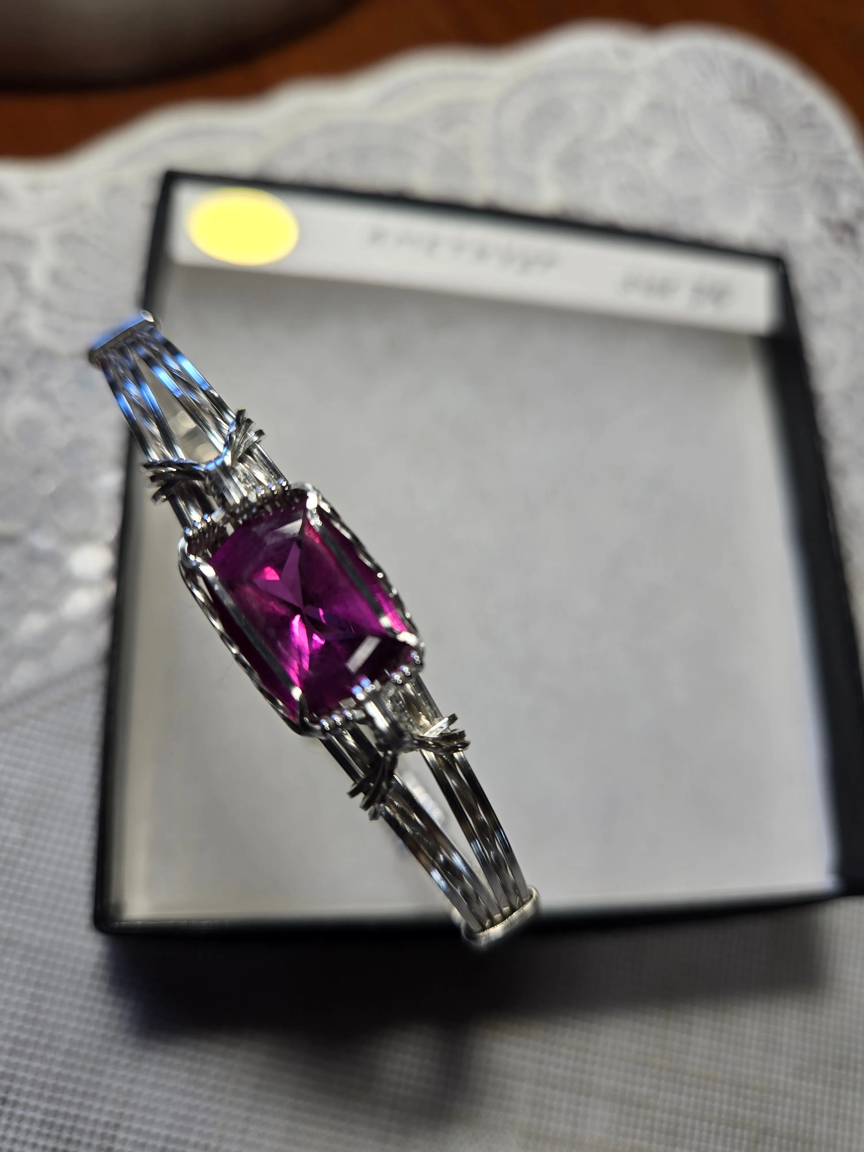 Custom Wire Wrapped Faceted Amethyst Bracelet Size 7 1/4 Sterling Silver