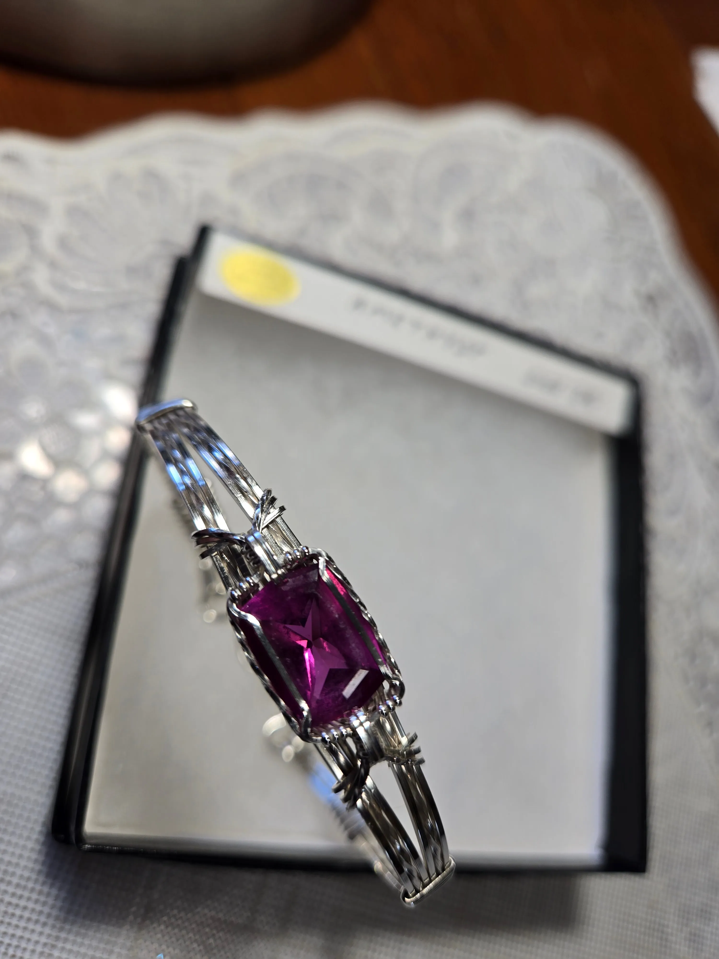 Custom Wire Wrapped Faceted Amethyst Bracelet Size 7 1/4 Sterling Silver