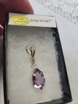 Custom Wire Wrapped Faceted Amethyst Necklace/Pendant Sterling Silver